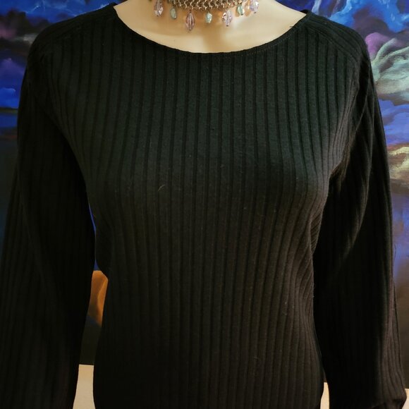 NWOT-Mango Size L, scoop neck, sweater dress, Black striped, long sleeve - Picture 9 of 12